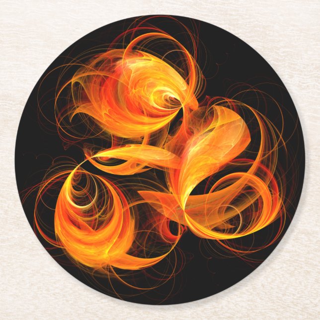 Dessous De Verre Rond Art Abstrait Fireball (Devant)