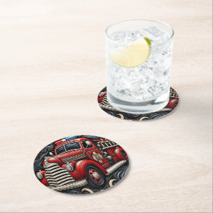 Dessous De Verre Rond Art camion feu en cuir