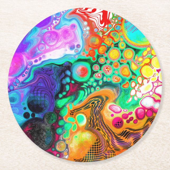 Dessous De Verre Rond Art moderne Abstrait des fluides (Devant)