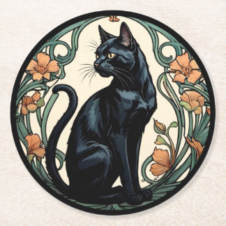 Dessous De Verre Rond Art Nouveau Black Cat