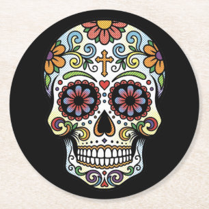 Dessous De Verre Rond Art Pop Dia de los Muertos Crâne de Sucre Bande De