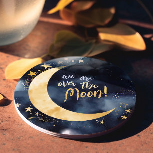 Dessous De Verre Rond Au-dessus de la lune Baby shower céleste étoiles e