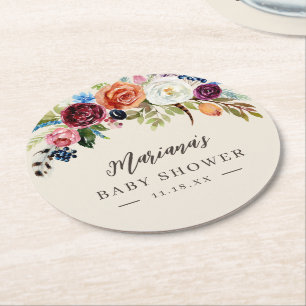Dessous De Verre Rond Automne Boho Blooms Baby shower personnalisé