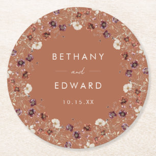 Dessous De Verre Rond Automne Floral Terracotta Mariage