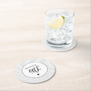 Dessous De Verre Rond B&W géométrique minimaliste Script 40e anniversair
