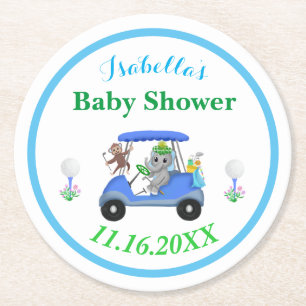 Dessous De Verre Rond Baby Boy Elephant & Monkey Golf Baby shower Retour