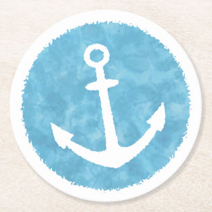 Dessous De Verre Rond Baby shower bleu Ancre nautique
