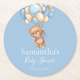 Dessous De Verre Rond Baby shower Bleu Ours Teddy