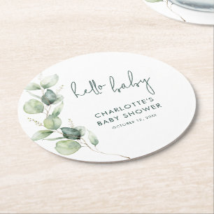 Dessous De Verre Rond Baby shower Botanique Eucalyptus