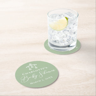 Dessous De Verre Rond Baby shower Chic Sage Vert Personnalisé