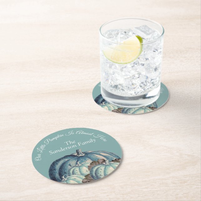 Dessous De Verre Rond Baby shower Citrouille bleu (En situation)