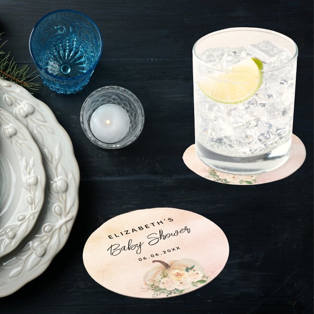 Dessous De Verre Rond Baby shower citrouille chute crème rose or (Créateur téléchargé)