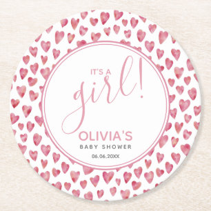 Dessous De Verre Rond Baby shower Coeur rose C'est une fille