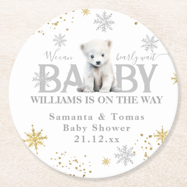 Dessous De Verre Rond Baby shower d'attente moderne d'hiver Bienvenue (Devant)
