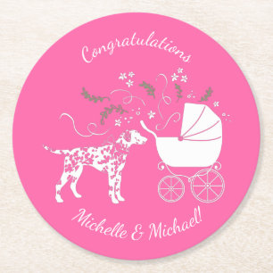 Dessous De Verre Rond Baby shower de Chien Dalmatien Chien Chien rose Ch