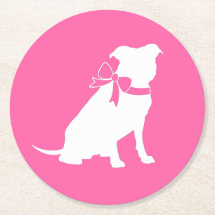 Dessous De Verre Rond Baby shower de chien taureau rose