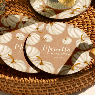 Dessous De Verre Rond Baby shower de chute blanc Little citrouille
