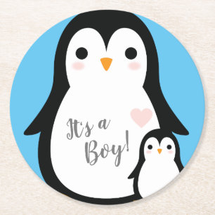 Dessous De Verre Rond Baby shower de pingouin