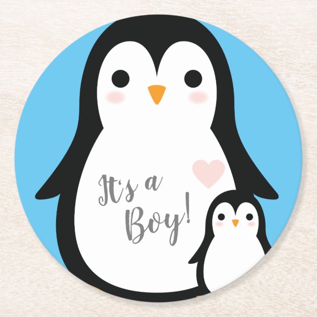 Dessous De Verre Rond Baby shower de pingouin (Devant)