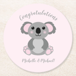 Dessous De Verre Rond Baby shower d'ours rose Koala