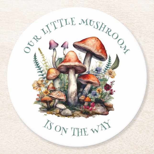 Dessous De Verre Rond Baby shower Enchanted Forest Mushrooms (Devant)