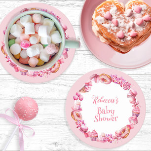 Dessous De Verre Rond Baby shower fille de cadre de bonbons rose