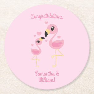 Dessous De Verre Rond Baby shower Flamant rose rose