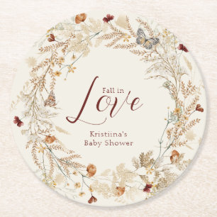 Dessous De Verre Rond Baby shower Fleur sauvage d'aquarelle d'automne