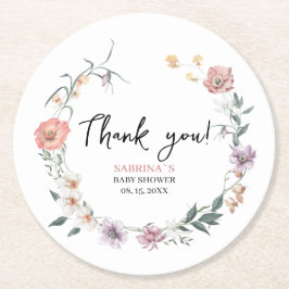 Dessous De Verre Rond baby shower Fleur sauvage Merci