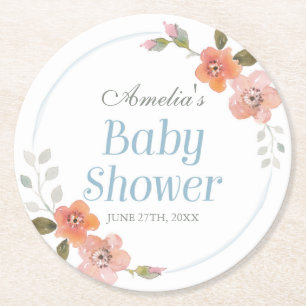 Dessous De Verre Rond Baby shower Floral Blue Boy