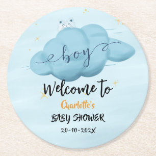 Dessous De Verre Rond Baby Shower Garçon Nuage Aquarelle Mignon