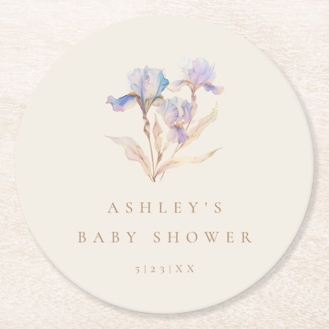 Dessous De Verre Rond Baby shower Iris aquarelle (Devant)