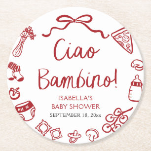 Dessous De Verre Rond Baby shower Italien Pizza Ciao Bambino