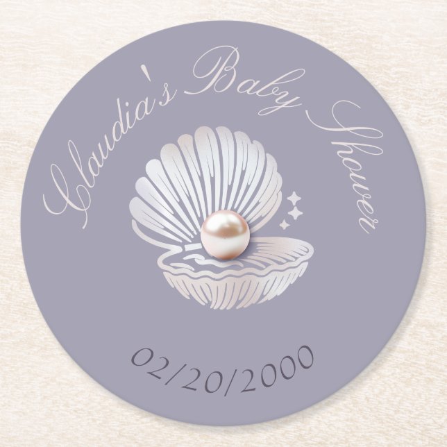 Dessous De Verre Rond Baby shower Little Pearl (Devant)