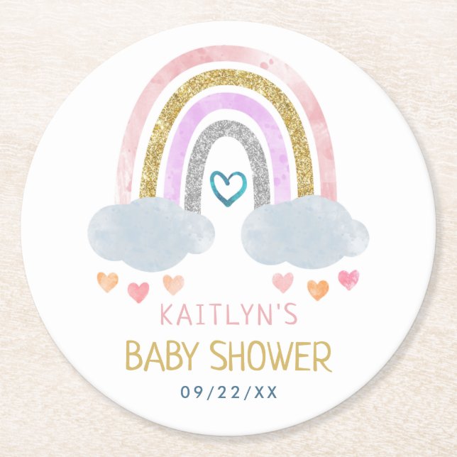 Dessous De Verre Rond Baby shower Little Rainbow (Devant)