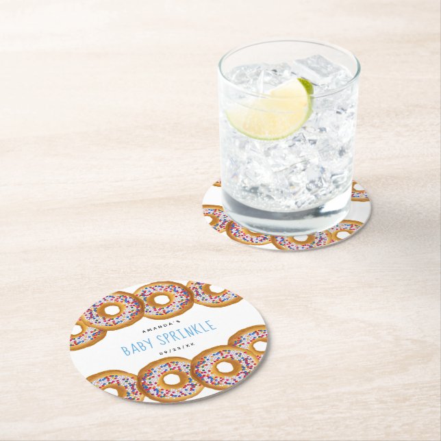 Dessous De Verre Rond Baby shower moderne Donut Boys saupoudrer (En situation)