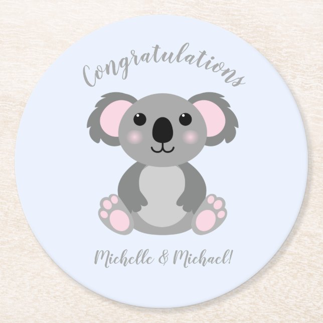 Dessous De Verre Rond Baby shower Ours de Koala bleu (Devant)