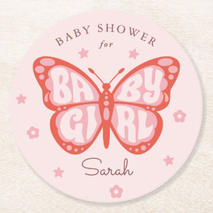 Dessous De Verre Rond Baby shower papillon rose pour bébé