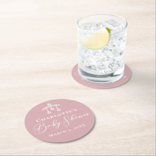 Dessous De Verre Rond Baby shower personnalisé Dusty Rose rose