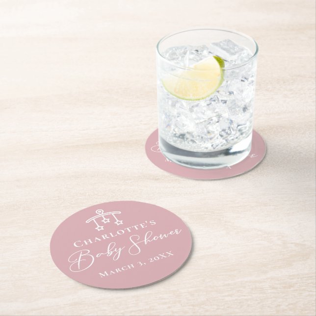 Dessous De Verre Rond Baby shower personnalisé Dusty Rose rose (En situation)