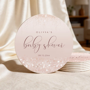 Dessous De Verre Rond Baby Shower Rose Gold Pailleté