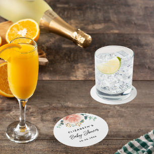 Dessous De Verre Rond Baby shower rose or fleurie verdure