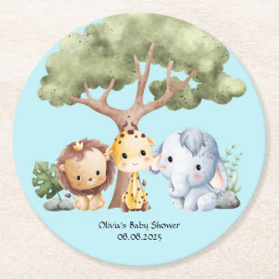 Dessous De Verre Rond Baby shower safari bleu