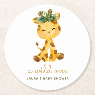 Dessous De Verre Rond Baby shower Safari Giraffe Aquarelle