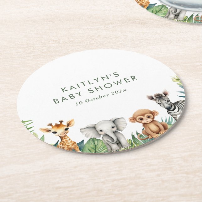 Dessous De Verre Rond Baby shower Safari Wild One Jungle (Incliné)