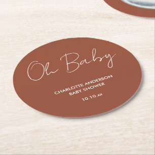 Dessous De Verre Rond Baby shower script moderne terre cuite marron élég