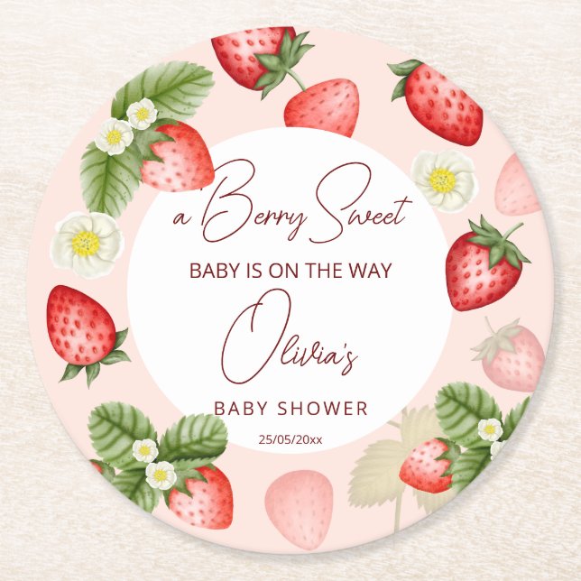 Dessous De Verre Rond Baby shower sucré fraise faveurs (Devant)