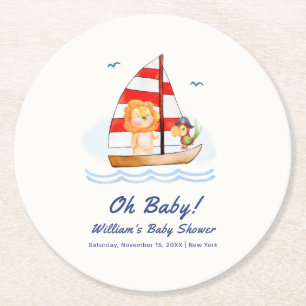 Dessous De Verre Rond Baby shower Whimsical Nautical Wild Lion