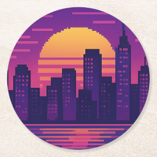 Dessous De Verre Rond badge de ville de néon 8 bits