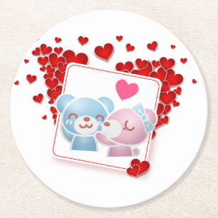 Dessous De Verre Rond Baisers avec coeur d'amour rouge tout autour